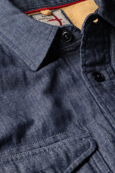 indigo yarn-dye twill tall rollover