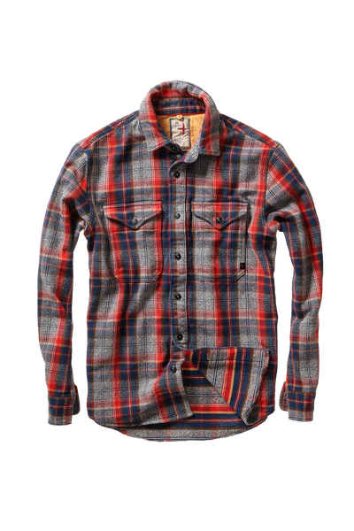 orange/navy/grey marl plaid