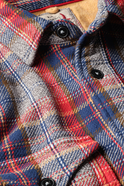 orange/navy/grey marl plaid tall rollover