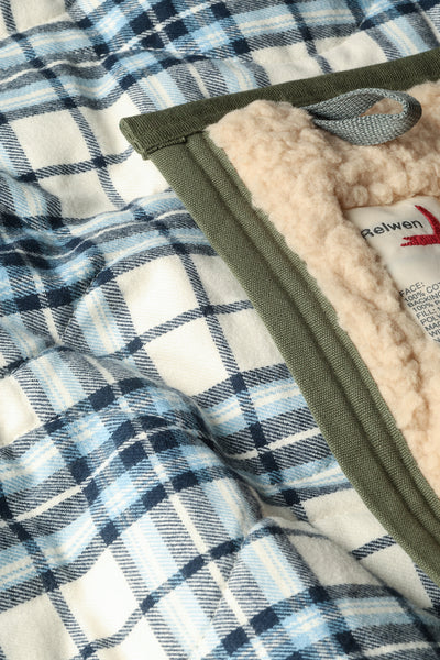 cream/blue plaid tall rollover