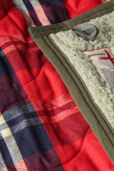 red/navy multi plaid rollover tall