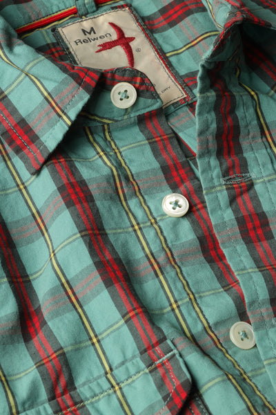 scrub green red tartan rollover tall